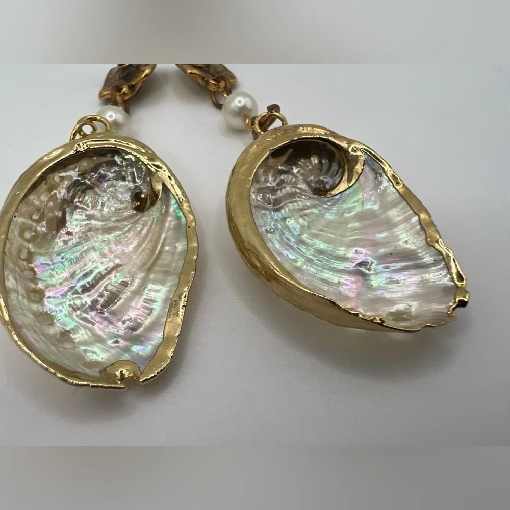 Abalone sea shell earrings gold edged - pierced